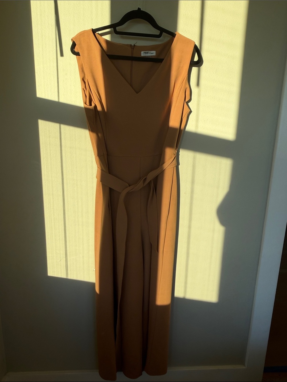 Calvin Klein Sleeveless V-Neck Maxi Dress in Camel